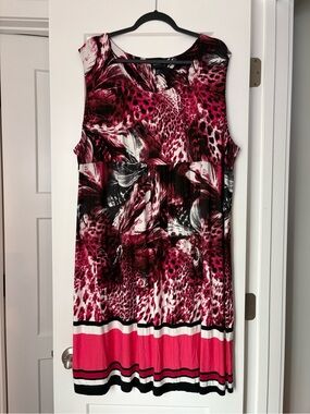 Ulla Popken Sleeveless Pink Animal-Print Midi Dress Curvy Size 24/26